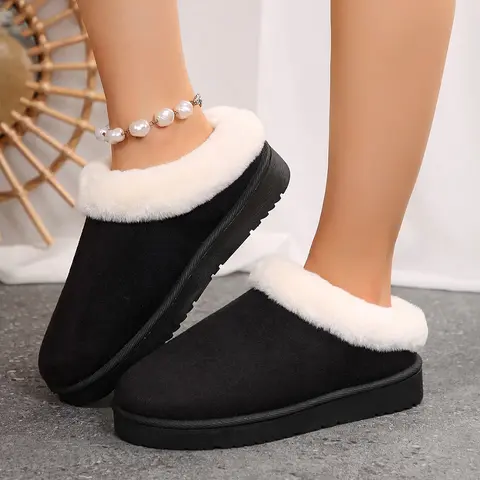 Winter Women's Thick Flat Slippers Suede Shoes Cozy  Warm Snow Shoes with Thick Soles and Casual House Outdoor Indoor Short Boots