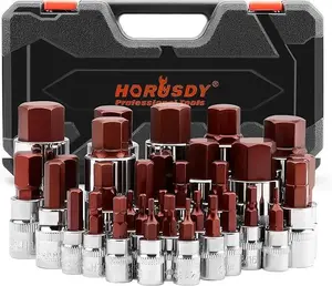 HORUSDY Allen Socket Set | 32-Piece Hex Bit Socket Set | S2 Steel Socket | SAE and Metric | 1/4", 3/8", & 1/2" Drives drive impact hex driver tool kit household tool automotive