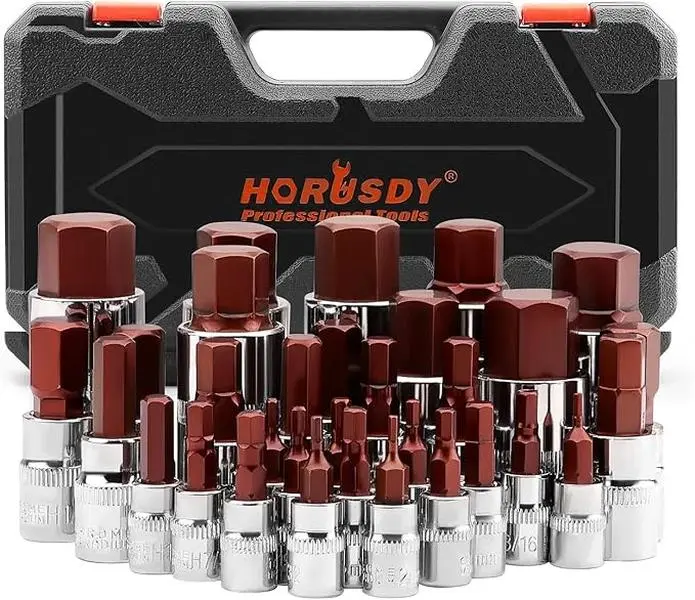 HORUSDY Allen Socket Set | 32-Piece Hex Bit Socket Set | S2 Steel Socket | SAE and Metric | 1/4", 3/8", & 1/2" Drives drive impact hex driver tool kit household tool automotive