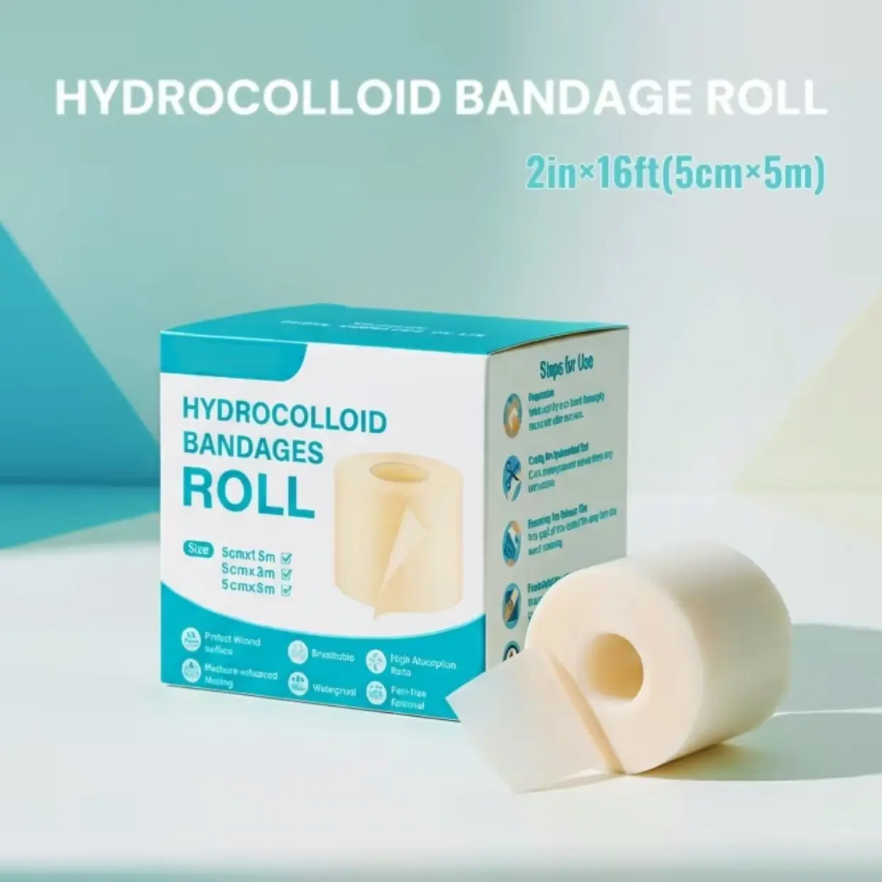Large Medical Grade Hydrogel Dressing Roll, Cut-To-Fit for Blisters and Wound Care, Hygienic Wound Care, Wound Protection, 2 Inch X 5 Meter, Flexible Waterproof Self-Adhesive