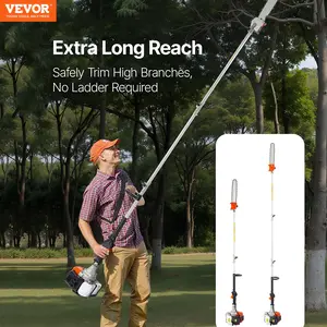 VEVOR 25-52CC Head Chainsaw for Tree Trimming with 8-14 inch Cutting Bar Adjustable Extension for a 6.7-14ft Reach Gas Cordless Pole Saw 2-Stroke Extendable Cordless Tree Trimmer