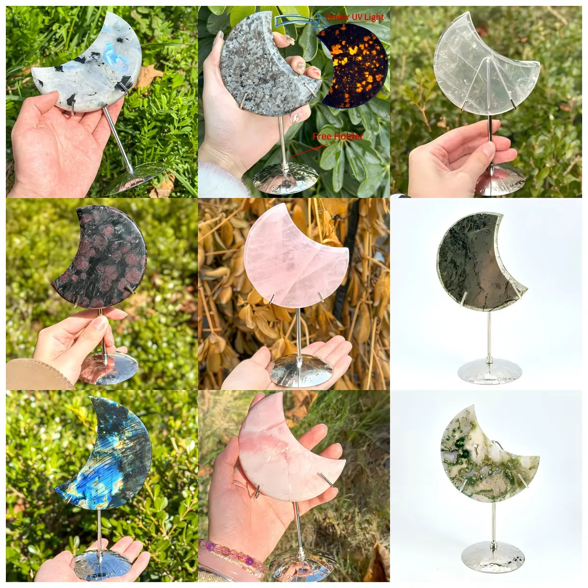 [Star Gate] 1 count hand-carved crescent moon ornament in various materials - Crystal Home Decor
