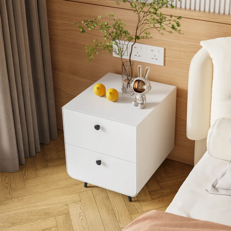 Modern Steel Bedside Night Stand - 2 Drawers, Circular Handle, Multi-Functional Storage Cabinet, 17.71 x 15.74 x 19.69 inches, 30.86 lbs, Assembly Required, Classical Indoor Furniture for Bedroom Living Room