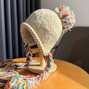 Wool Fringe Hat - Lightweight Acrylic Unisex Winter Buffet with Colorful Striped Fringe, Non-elastic, Suitable for Autumn and Cold Weather