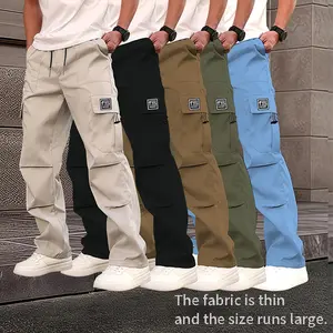 Men's work pants for spring and autumn. The fabric is somewhat thin, and the size is a bit large. We recommend choosing one size smaller. Multi-color stylish pockets, non-stretch material, fashionable casual straight-leg pants, slim fit, medium fabric, me