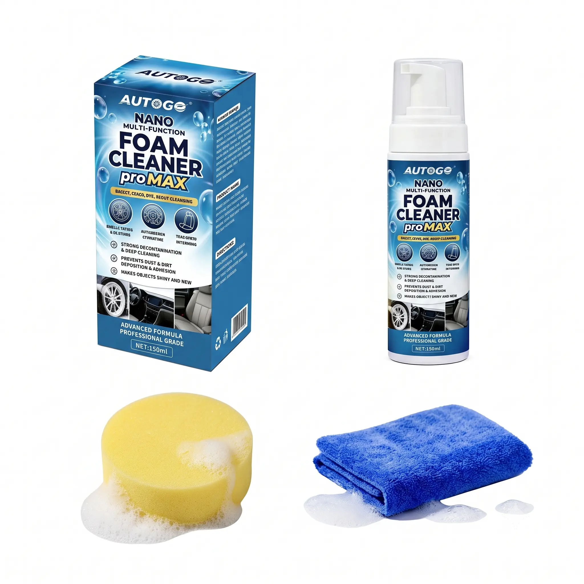 AUTOGO Nano Multi-functional Foam Cleaner Pro MAX - 150mL Powerful Deep Cleaner for Home, Vehicle Use, Removing Car Interior and Sofa Stains