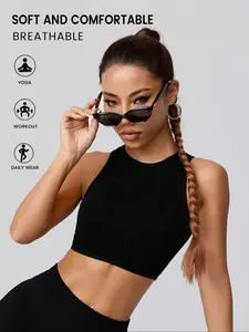 Women's Athletic Sleeveless Tank Top, Casual Fitted Round Neck for Yoga and Gym, Suitable for Running, Spring and Fall Sportswear, Breathable Workout Tops