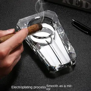 High-Transparency Crystal Cigar Ashtray with Cigar Holder, Anti-Spill Design, Luxury Transparent Glass, Ideal for Business, Home, Bar