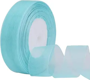 1 Inch Sheer Organza Chiffon Ribbon, 50 Yards/Roll (Lake Blue)