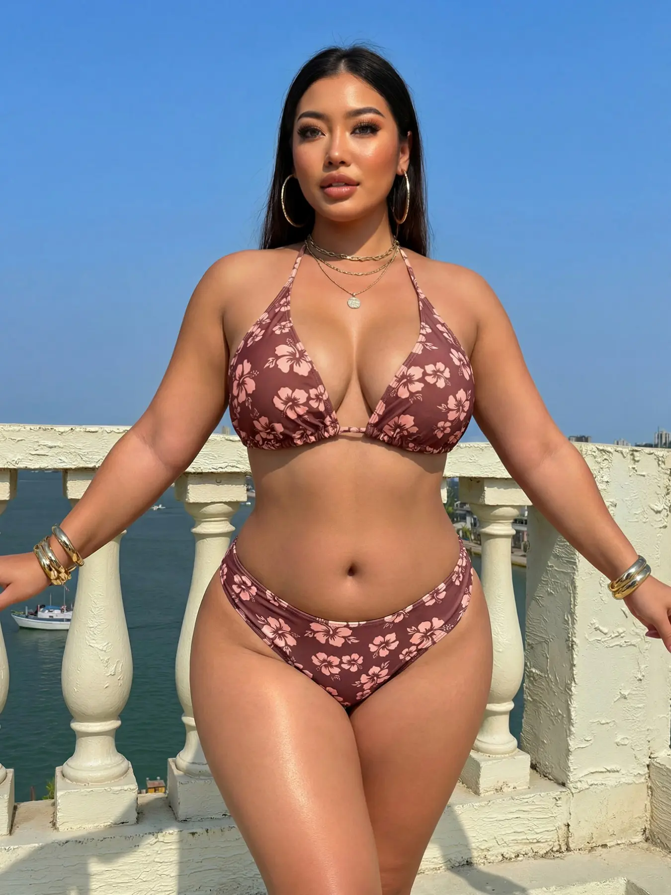 Women's Floral Print Bikini Set, Plus Size Beach Swimwear, Casual Two-Piece Swimsuit, All-Season Comfort Design, Flower Print Bikini, Summer Beach Bikini, Tropical Print Swimsuit, Printed Bikini Set