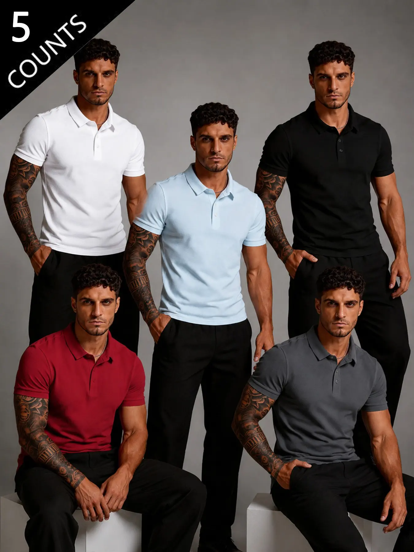 Men's Slim Fit Plain Pique Summer Polo Shirt, Classic Short Sleeve Button Collar, Breathable Cotton, Ideal for Golf, Business, Daily Wear