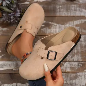 Suede Clogs for Women Slip-on Mules Women's Potato Shoes Non Slip Sandals with Adjustable Buckle Indoor Outdoor Shoes