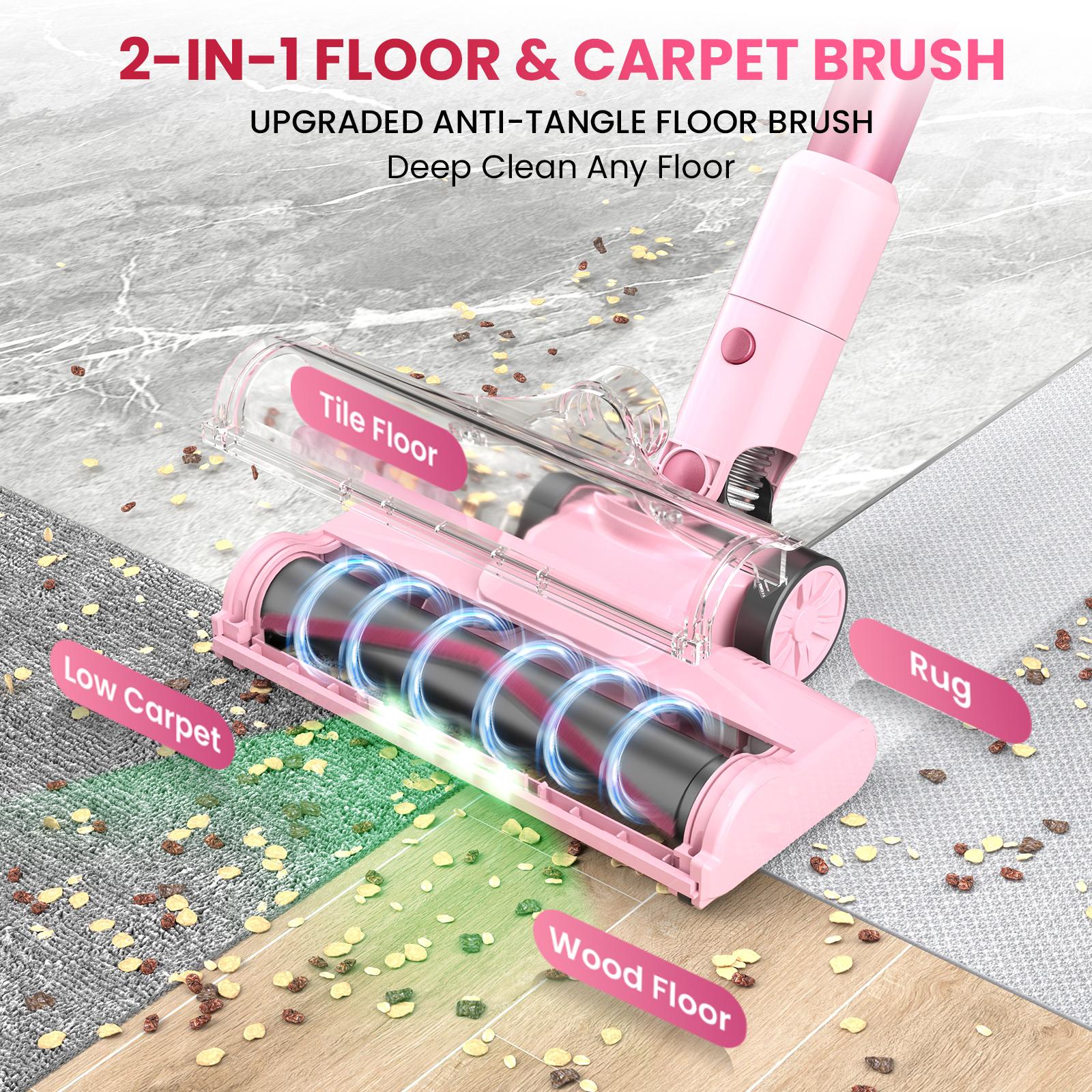 [SpringGlowUp]S2 Cordless Vacuum, 2-Mode Strong Suction & 55-Min Runtime, Anti-Tangle Rechargeable Stick Vacuum with Green LED for Easy Daily Cleaning , Lightweight 2-in-1 Handheld with Self-Standing Design for Floors, Carpets, Sofa, Tiles, Cars