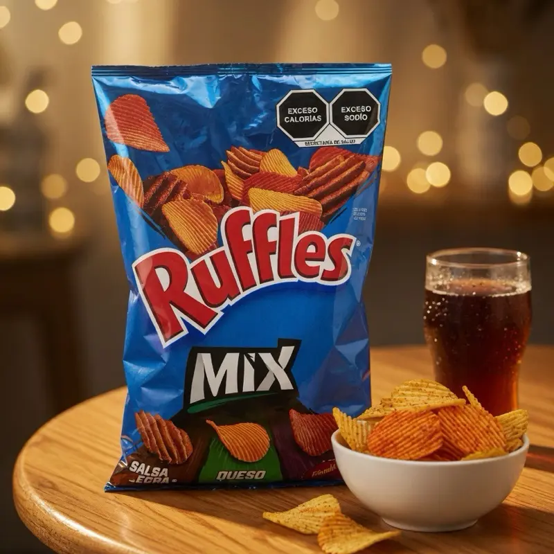 Ruffles Salsa & Queso Flavored Potato Crisps, Crunchy Ready-To-Eat Snack Pack, Savory Puffed Treat