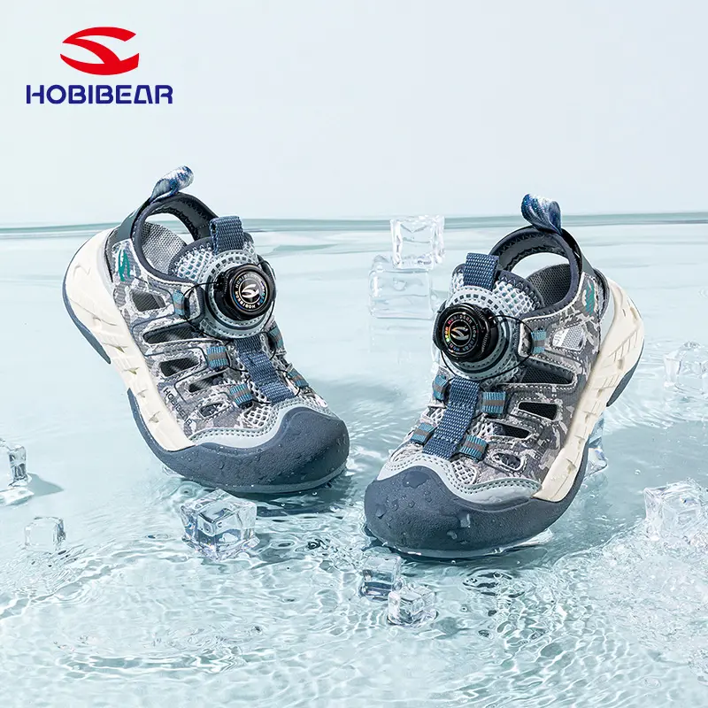 HOBIBEAR Kids' Casual Outdoor Sandals - 6-10 Years Universal Unisex Closed-Toe Synthetic Mesh Slip-On Water Shoes for Summer Beach Activities