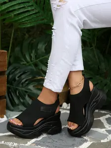 4-color solid color thick soled sandals for women, breathable and comfortable wedge sandals for summer, round toe sandals for women's daily wear, Casual Wedge Sandal