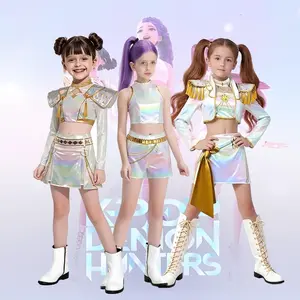 Viral KPop Dance Costume for Girls | Sparkly Halloween Outfit l Kids Anime Cosplay Set with Skirt & Top | Perfect for Concerts & Parties
