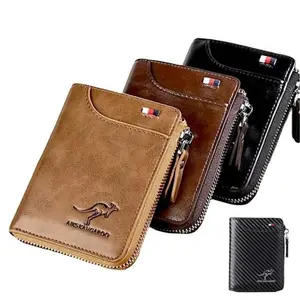 Men's Slim RFID Blocking Leather Wallet, Waterproof Zipper Compartment & Multiple Card ID Slots, Everyday Essential