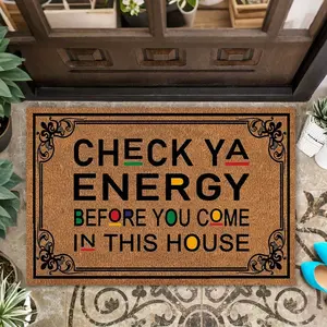 Funny Decorative Welcome Doormat, Check Your Energy Before You Enter Anti-Slip Entrance Door Mat, Rubber Back Stain Resistant Indoor/Outdoor Floor Mat for Home & Room Decor