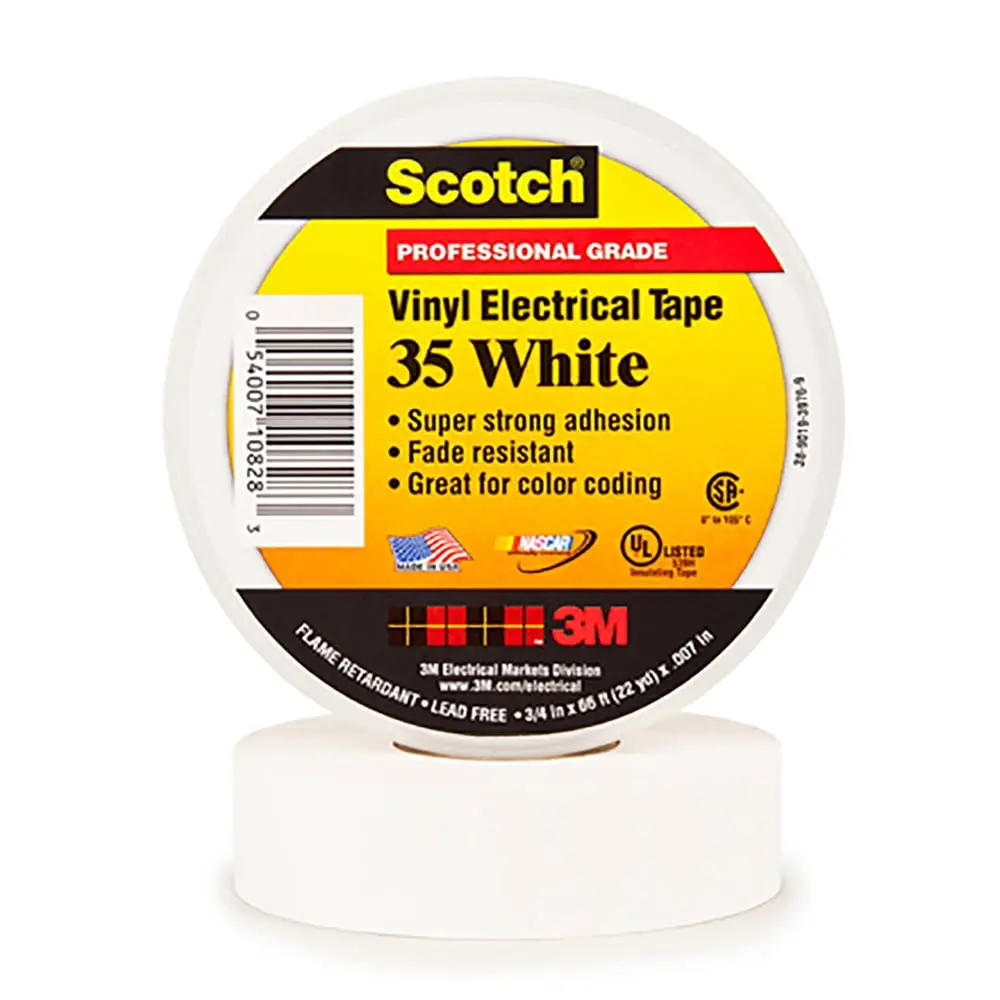 Scotch Polyvinyl Chloride Electrical Tape (T96403510PKW) - 0.75 in x 66 ft White, 600V, Acid & Alkali & Fade Resistant, Super Strong Adhesion, Great for Color Coding, Insulate & Splice Wires, Pack of 10