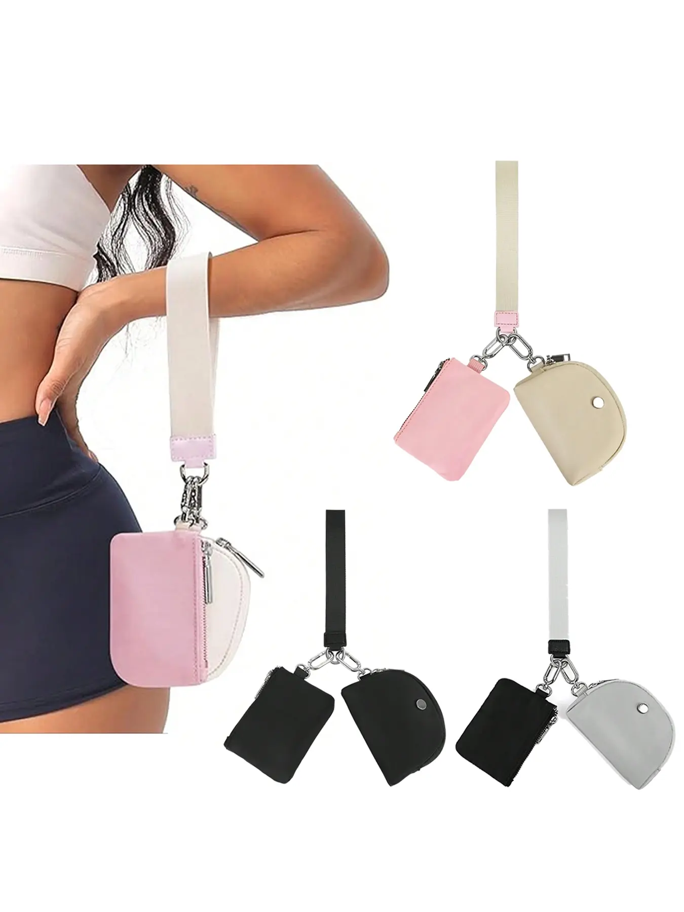 Simple daily casual color blocked coin purse, niche design mini portable storage bag With Pouch, fashionable and versatile exquisite 2-in-1 wrist bag, suitable for shopping, yoga, exercise, commuting, daily outings, Dual Pouch Wristlet
