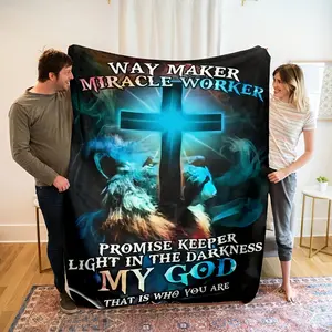 Vintage Spirit Cross Printed Flannel Blanket - Soft, Cozy And Warm Quilted All Year Round Multi-Purpose Office, Outdoor And Travel Blanket - Machine Washable, Stain And Tear Resistant Polyester, Digital Quilting, Religious Themed Decorative Blanket