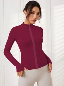 Women's Professional Fitness Jacket, Long Sleeve Stand Collar Zipper, High Stretch Quick-Dry Breathable, Running Training Yoga Coat