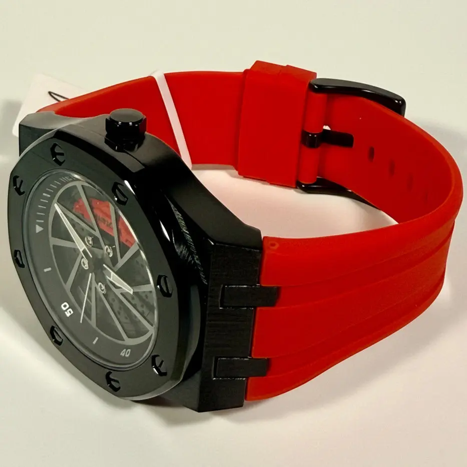 69491 Invicta Mens Speedway Rim Black Case Red Polyurethane Strap 42mm 30m Watch