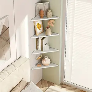 Four-Tier Adjustable Wall Corner Shelf, No-Drill Triangle Storage Rack, Durable PVC Material, Modern Simple Decorative Style, Suitable for Bedroom, Bathroom, Dormitory, Living Room, Balcony