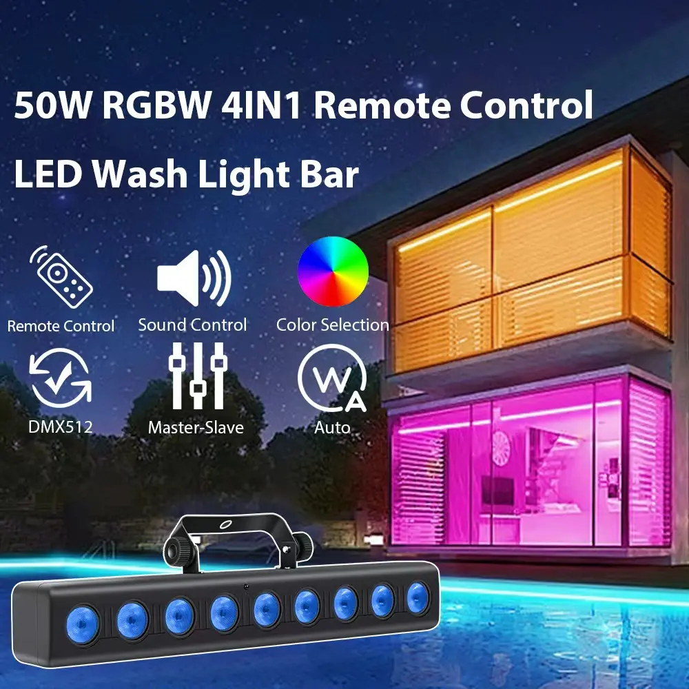 500W Bar-Shape 4-in-1 RGBW LED Wash Light - Remote Control, Color Changing, Sound Sync, DMX512, Multi-Control, Easy Operation, Adjustable, Master-Slave, Auto Mode, Dynamic Effects for Stage, Birthdays, Outdoor Commercial Lighting