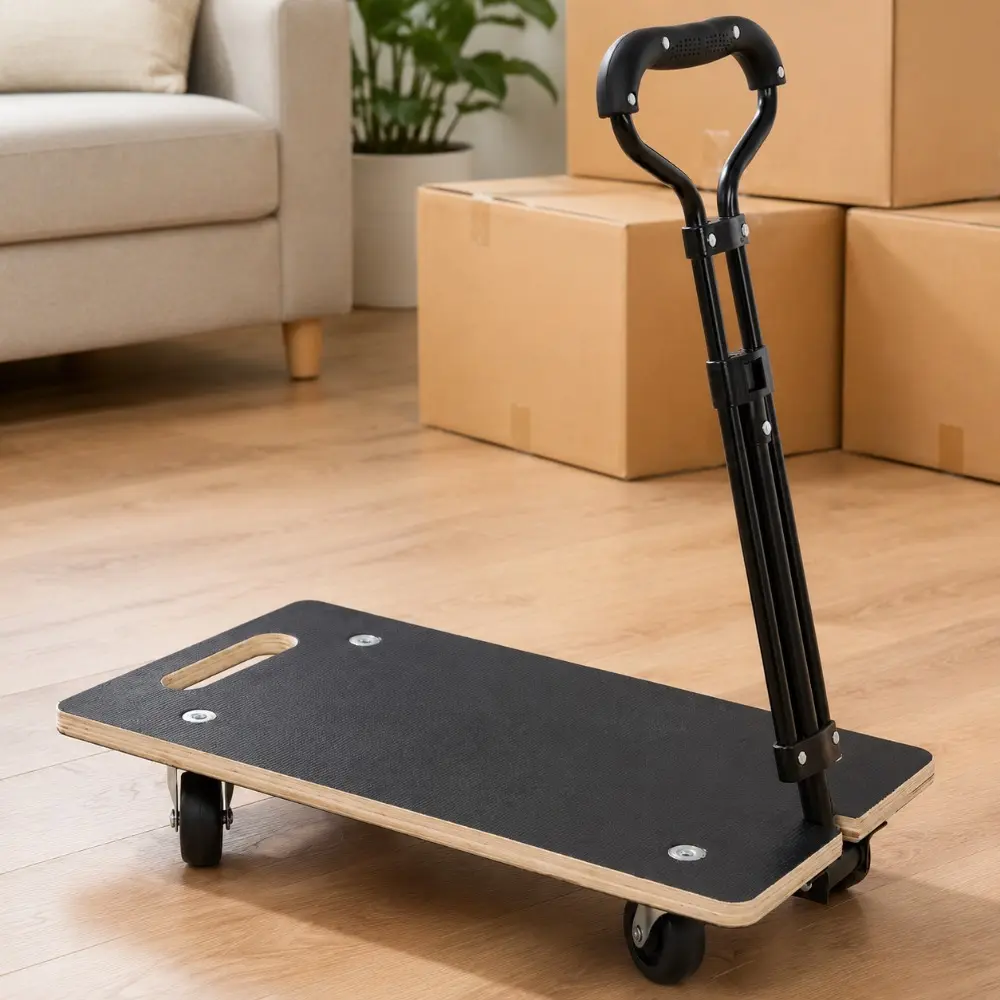Littleox Heavy Duty Wooden Rectangle Moving Dolly with Ergonomic Handle, 440 LBS Load Capacity 3 Inch PP Casters, Multi Purpose Furniture Plant Transport Cart for Heavy Goods Moving