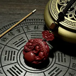 Hand-Carved Vintage Pixiu Pendant-Keychain, Taoist-Inspired Purple Gold Sandstone Fashion Accessory, Lightweight Durable Layering Folk Keychain, Everyday Style & Holiday Gifting Piece with Handcrafted Wooden Gift Box, Folk Keychains