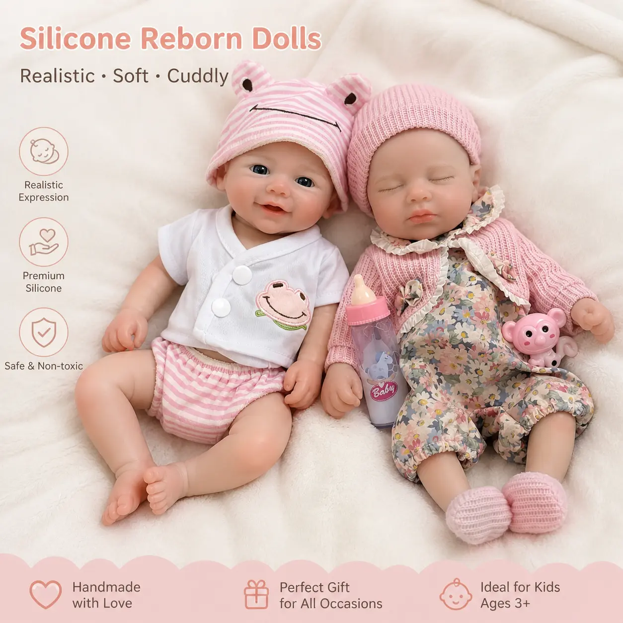 Otarddolls 1PC 12.6in Full Body Solid Silicone Realistic Newborn Babydoll - Bald, Painted 3D Skin, Open Mouth, Handmade, Waterproof, Flexible, Cuddly, with Removable Clothing, for DIY Specialty Supplies, Children's Birthday Gifts