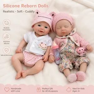 Otarddolls 1PC 12.6 Inches Full Body Solid Silicone Reborn Girl Doll With Painted Bald 3D Painted Skin Open Mouth Design Handmade Reborn Babe Doll Waterproof Flexible Silicone Toy