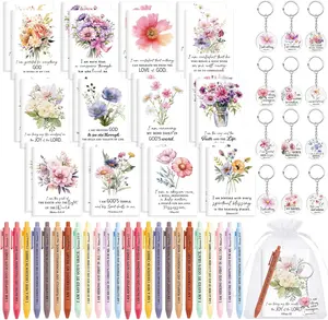 Christian Gift Set Positive Affirmation Gift with Pens Acrylic Keychains Small Bags Motivational Notepads Church Prayer Supplies Bible Study Supplies Sunday Party Favors for women, Office Inspirational Employee Gift, 12/24set