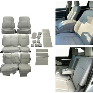 Synthetic Leather Car Seat Covers Full Set Seat Cushion Protector Waterproof 7 Seat's Covers Compatible with 2014-2019 Toyota Highlander LE/Hybrid LE - Grey D21 Replacement