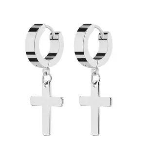 GTHIC Stainless Steel Simple Cross Hoop Earrings Dangle Earrings for Men Women Daily Statement Jewelry