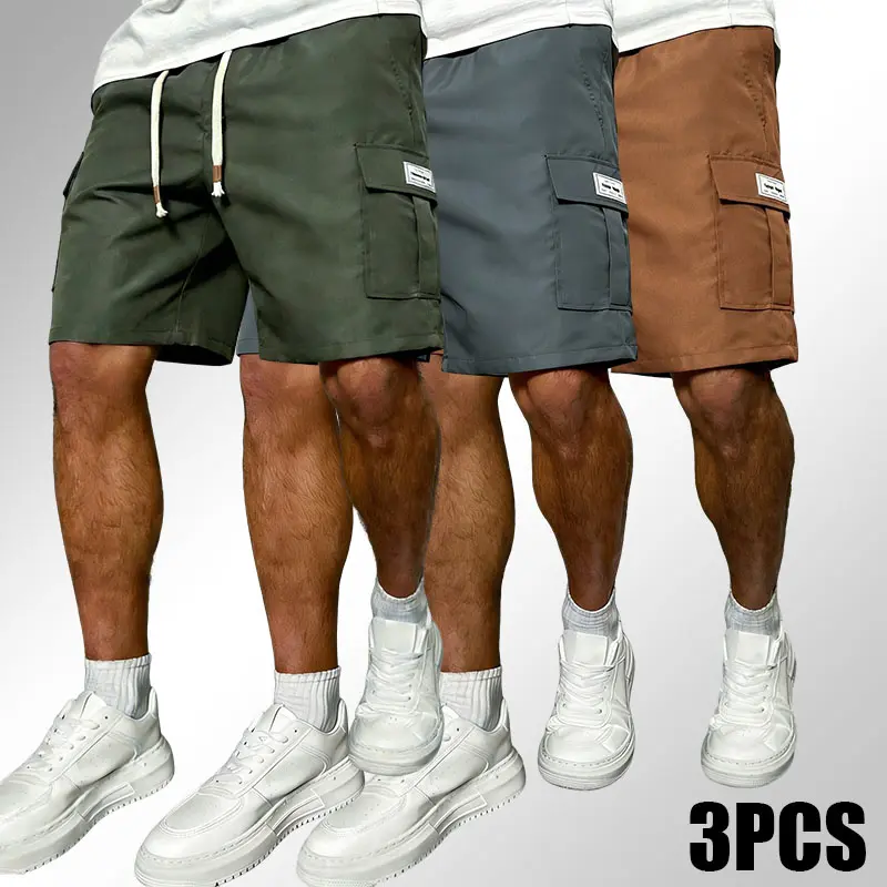 3-piece set of men's work pants shorts with blue, black, and green slanted pockets multifunctional casual wear 3-piece set of daily use underwear men's work clothes shorts men's spring statement