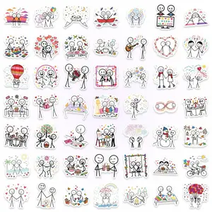 Romantic Couple Simple Line Drawing Stickers, Waterproof Graffiti Decals for Phone Computer Water Cup Decoration