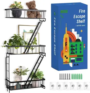 Fire Escape Wall Shelf -  York Decorative Ladder Shelf, Wall Art Floating Shelf Black Metal Shelves for Bedroom,  Office Storage and Display (3-Tier)