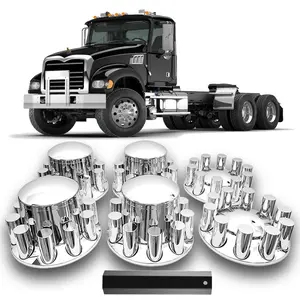 Chrome 33mm Axle Covers Front & Rear Complete Set w/ HubCap Cylinder Lug Nut 6PCS