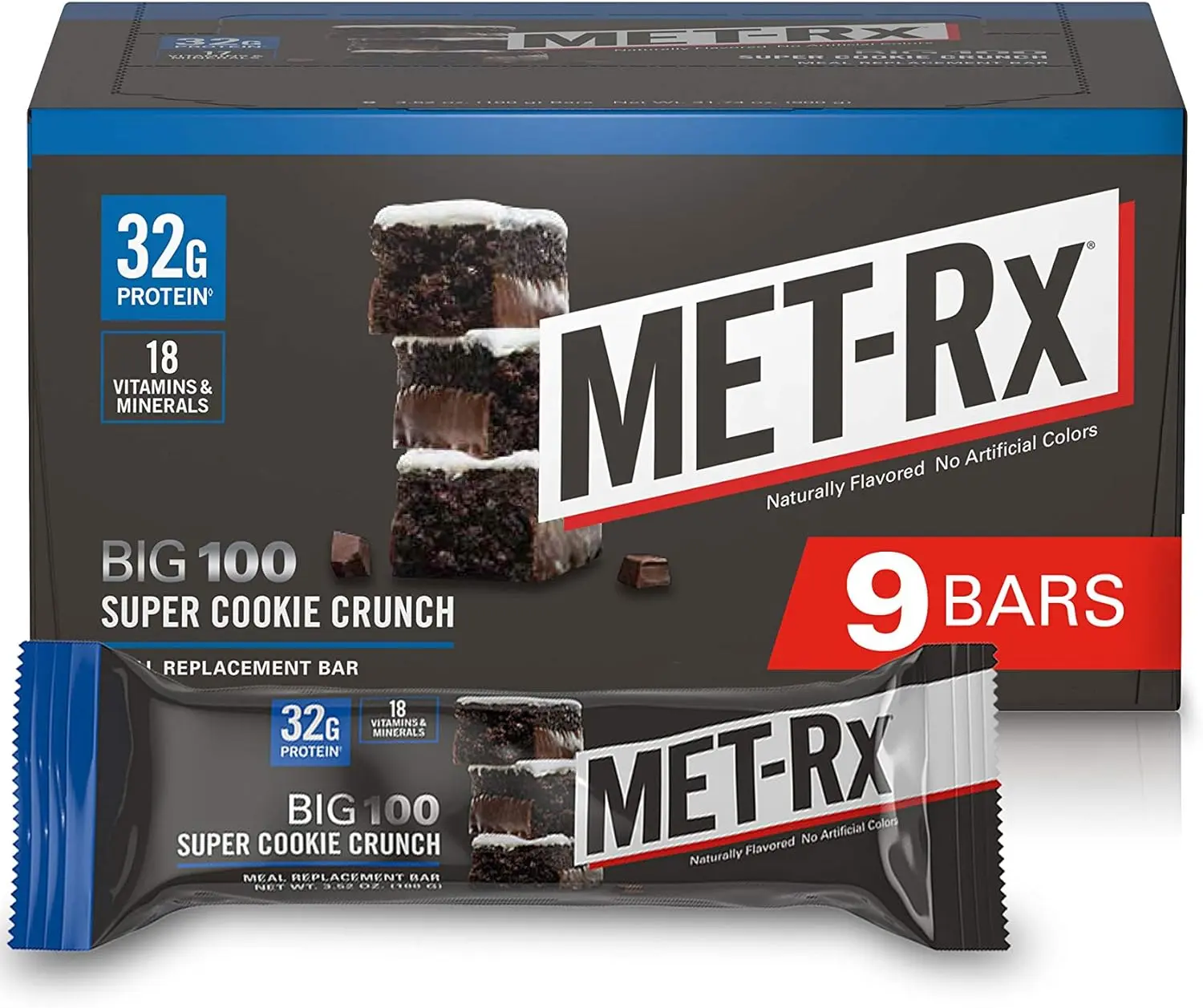 MET-Rx Big 100 Super Cookie Crunch – High Protein Bars (9 Bars)