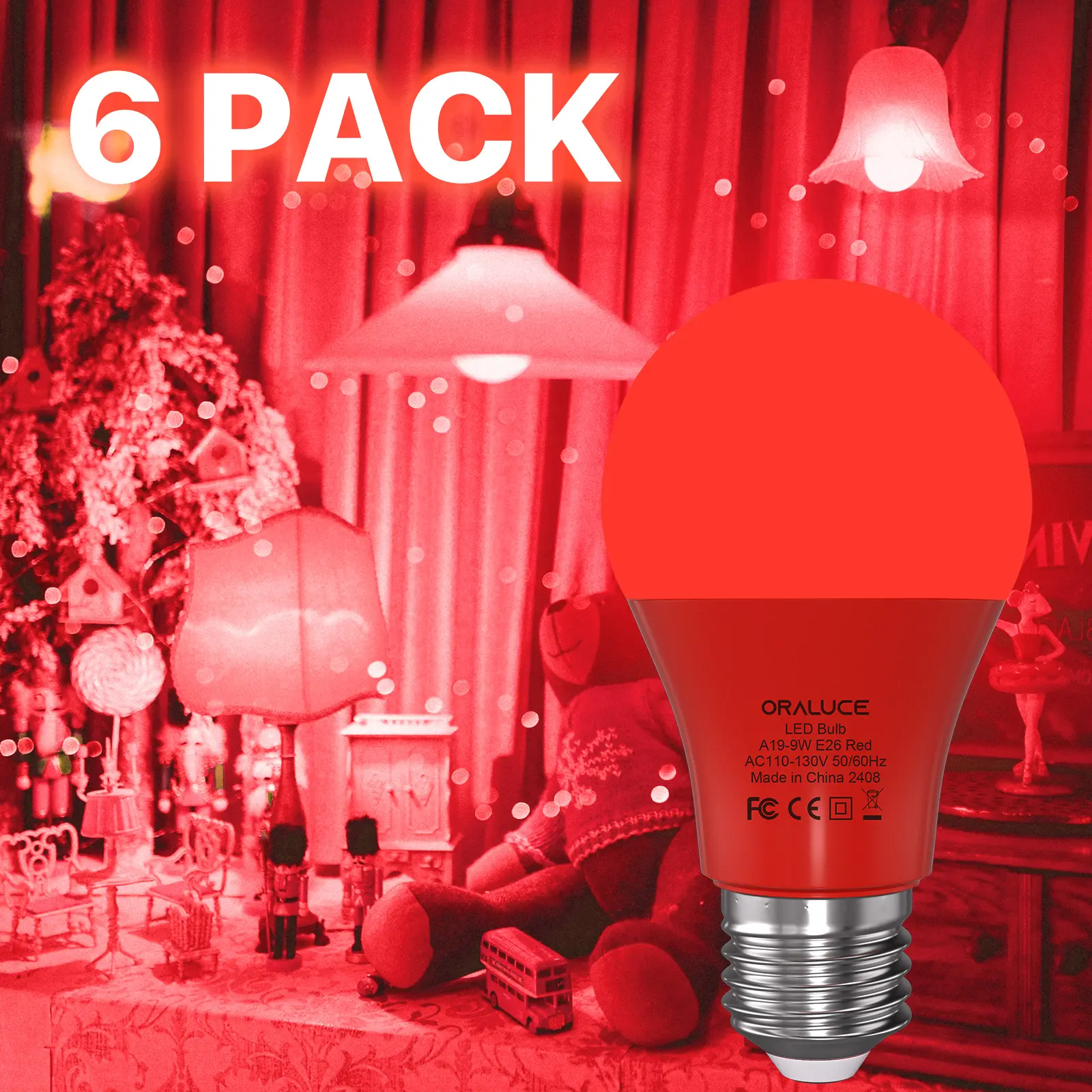 Red Light Bulb Indoor Outdoor, A19 Color Lights Bulb,Colorful E26 LED Bulb 60 Watt Non-Dimmable, for Bedroom, Lamps, Patio, Halloween, Christmas, Party, Holiday, 6 Pack