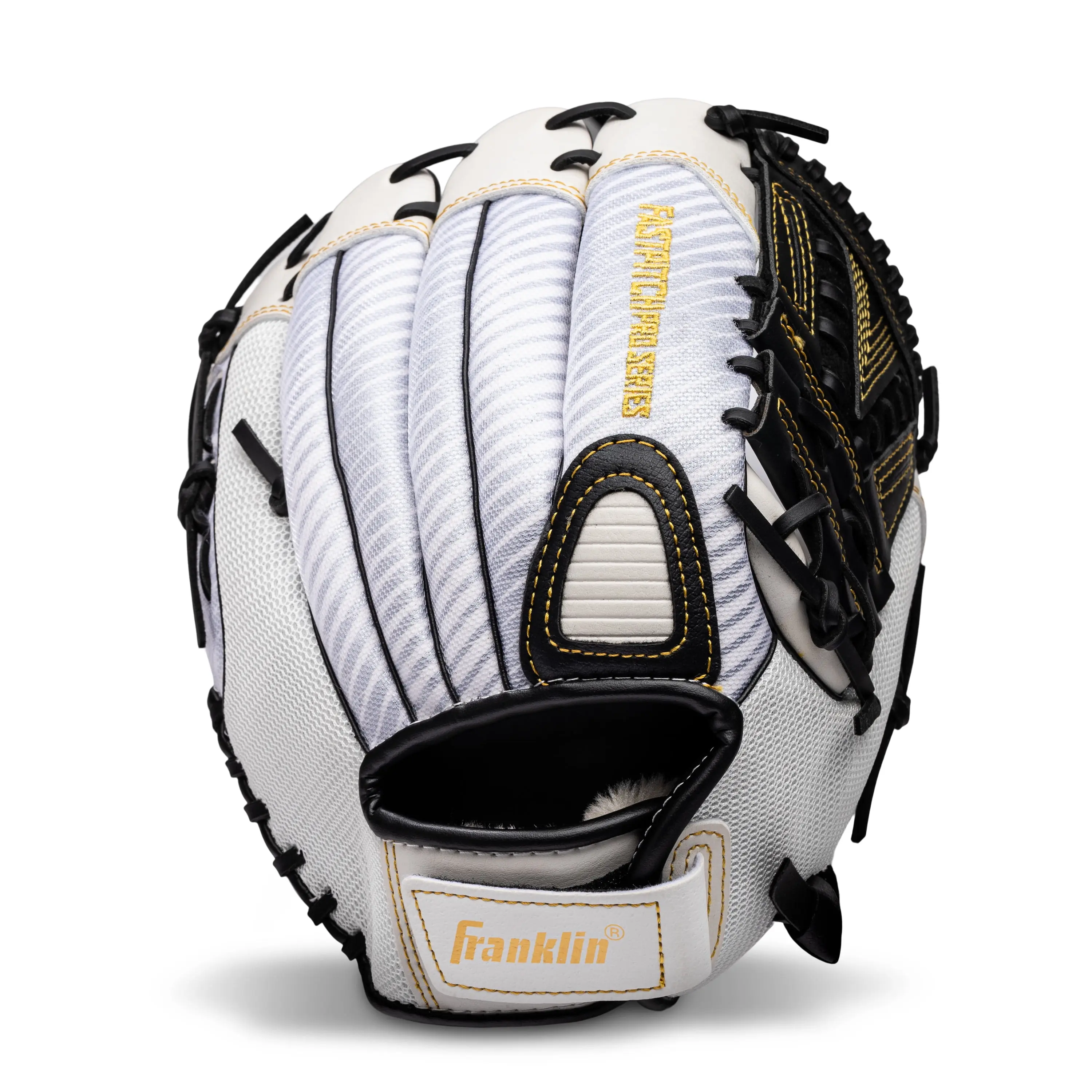 Franklin 12 in. Fastpitch Softball Glove - Black & White PVC Construction, Lightweight Design, Adjustable Strap