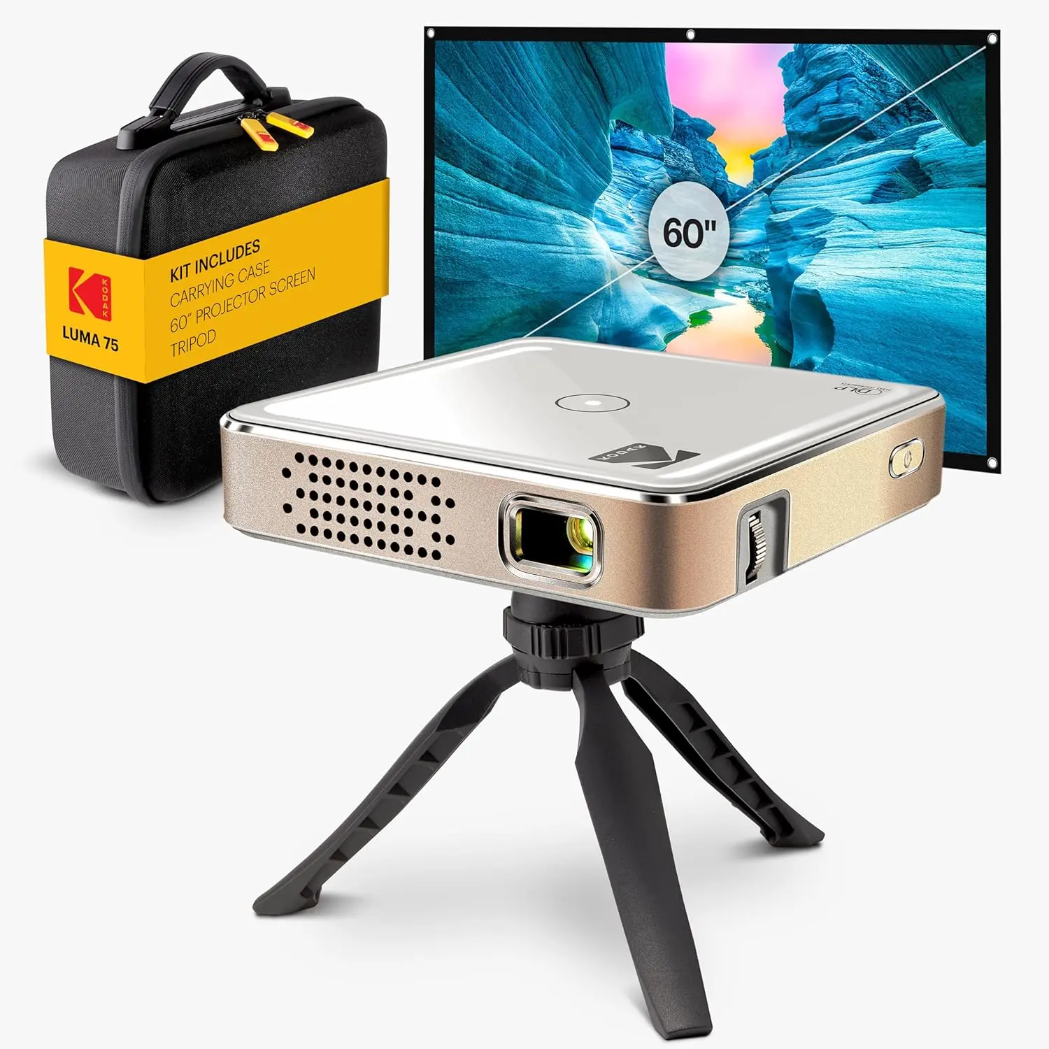 Kodak Luma 75 Ultra Mini Portable Audio Projector - Digital Pico Projector with 60" Screen, Speaker, Button-Controlled Functionality, Tripod & Case, Rechargeable