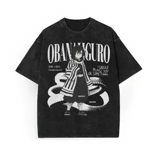 valentine shirts Vintage Anime ‌‌‌‌Iguro Obanai Ver21 Demon Slayer Washed T Shirt Summer Cotton Men Women Streetwear Casual Short Sleeve Couple