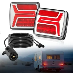 fathersdaygift VEVOR Trailer Lights, 2PCS 12V Square Magnetic LED Trailer Tail Lights Kit with Stop Brake Turn Tail License Lamp, Waterproof Tow Lighting Kit with Wiring Harness for Boat Truck Camper RV Snowmobile