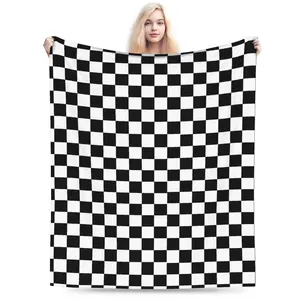LuoYiJia Throw Blankets Flannel Blanket with Checkerboard Grid Pattern Soft Throw Blanket for Couch, Bed, Sofa Luxurious Warm and Cozy for All Seasons
