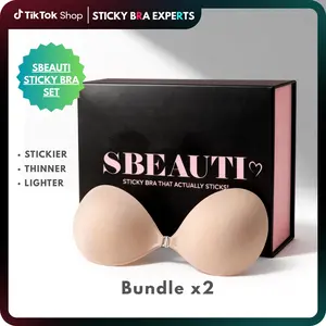 Just in SBEAUTI set, Viral Cleavage Bra x2 bundle, Gift for Her, Adhesive Push Up Cleavage Bra, Up to G Cup, Seamless Strapless Bra for Date Night, Backless & Red Dress, Waterproof & Reusable
