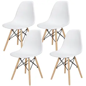 4-Piece Modern Shell-Shape Plastic Dining Chairs - Comfortable Ergonomic Indoor Home Decor Chairs with Strong Frame, Easy Installation, White,summerwins